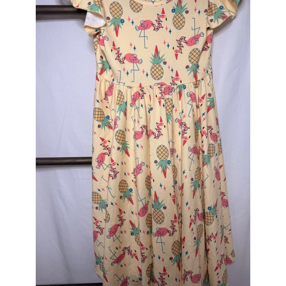Dot Dot Smile Girls Yellow Flamingo Pineapple Flutter Sleeve Dress Size 7
